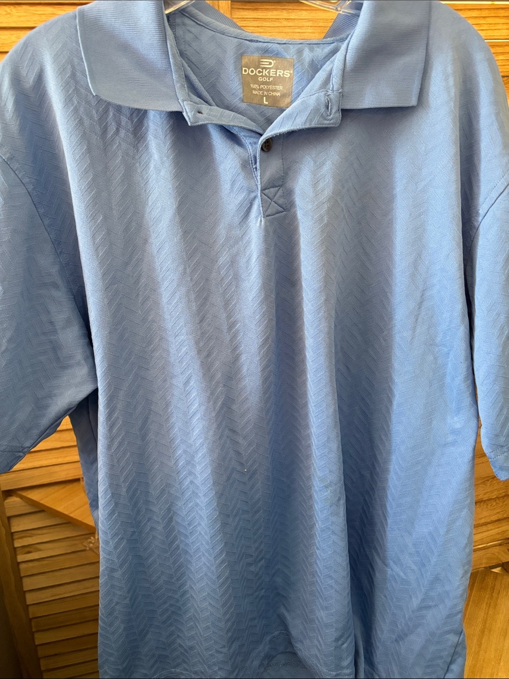 Dockers Men's Blue Polo with Subtle Chevron Texture Large